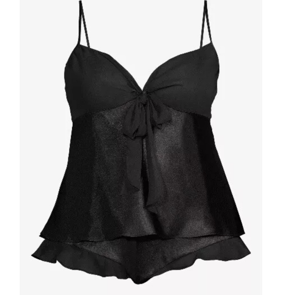JOYSPUN Black Baby Doll Bow Trim Satin CAMI LINGERIE SET - Size 4-6 - Picture 4 of 4
